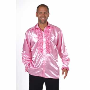 Kostuum  Glimmend roze overhemd rouches carnaval