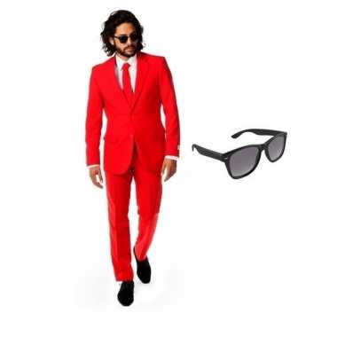 Verkleed rood net heren kostuum maat (xl) gratis zonnebril carnaval