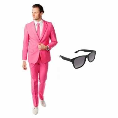 Verkleed roze net heren kostuum maat (xl) gratis zonnebril carnaval