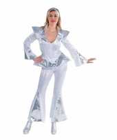 Disco kostuum dames wit zilver carnaval