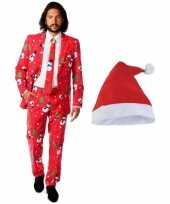 Heren opposuits kerst kostuum rood kerstmuts maat xl carnaval 10128784