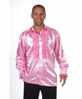 Kostuum glimmend roze overhemd rouches carnaval