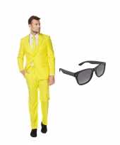 Verkleed geel net heren kostuum maat xxl gratis zonnebril carnaval
