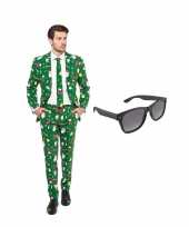 Verkleed kerst print net heren kostuum maat xxxl gratis zonnebril carnaval 10104669