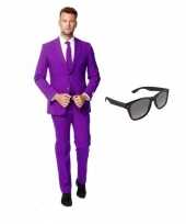 Verkleed paars net heren kostuum maat m gratis zonnebril carnaval