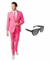 Verkleed roze net heren kostuum maat xl gratis zonnebril carnaval