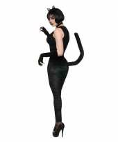 Zwarte fluwelen katten poezen kostuum legging staart carnaval
